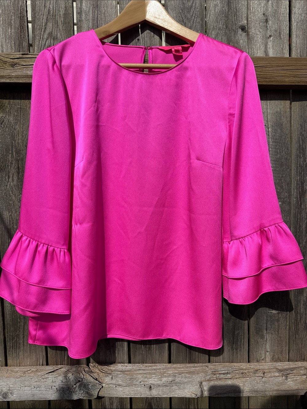 Lilly Pulitzer Christie Top Mandevilla Pink Ruffle Sleeve Blouse Size M
